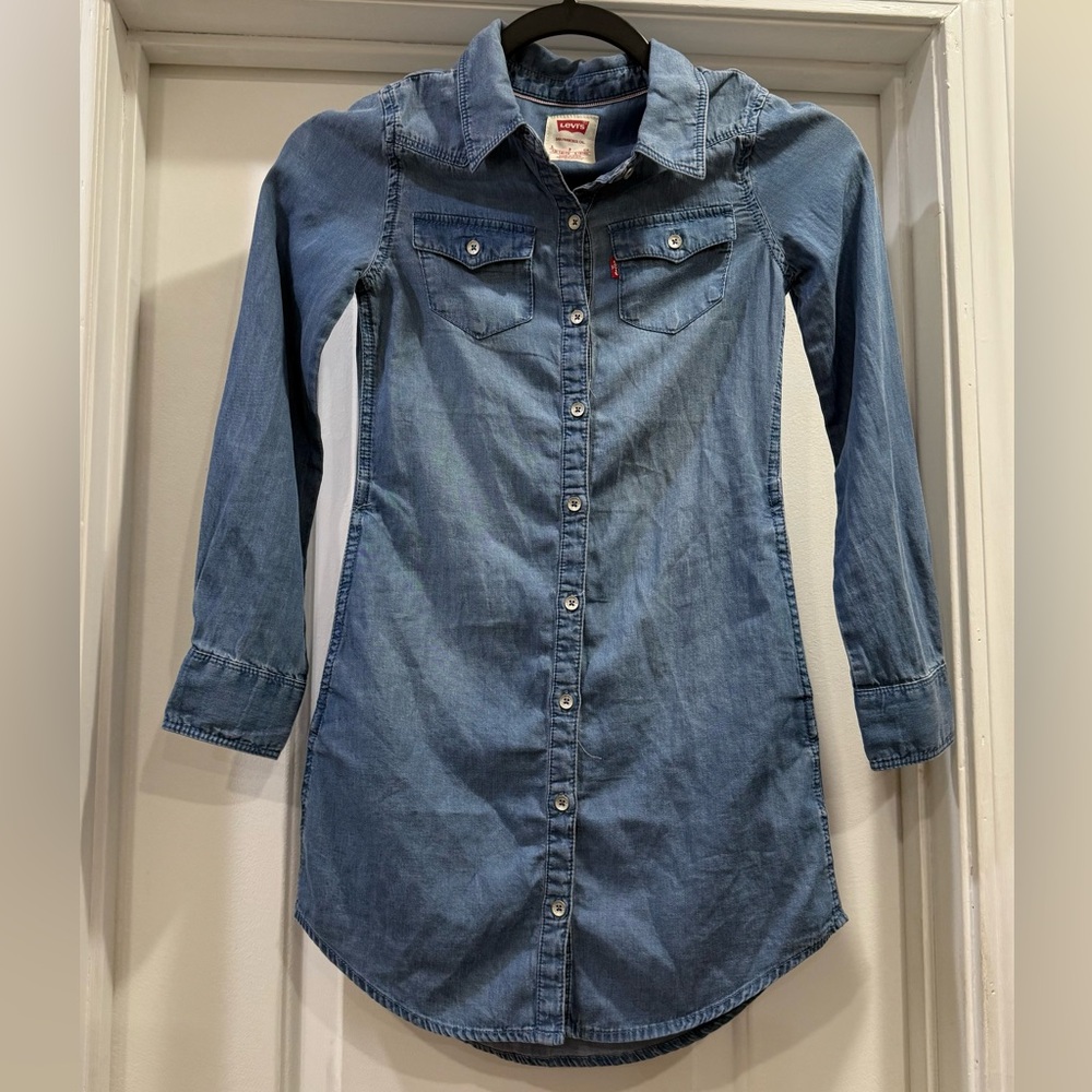 Levi's Girls Long Sleeve Button Up Denim Dress Size Small 🦋🌷 - Picture 2 of 10